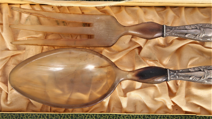 GÜMÜŞ VE BOYNUZDAN MAMÜL ÇATAL KAŞIK SETİ 