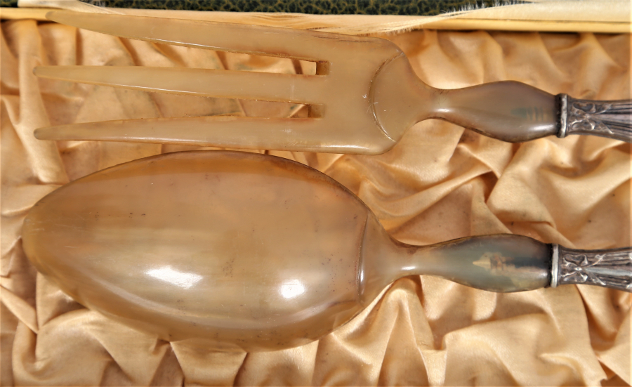 GÜMÜŞ VE BOYNUZDAN MAMÜL ÇATAL KAŞIK SETİ 