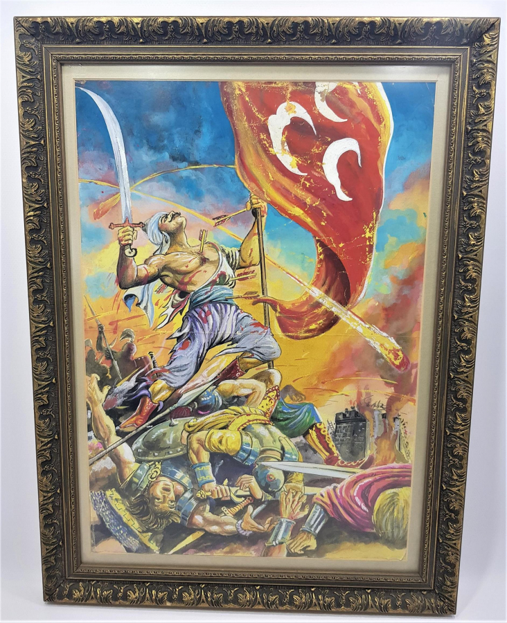 İSTANBUL'UN FETHİ VE SURLARA BAYRAK DİKEN ULUBATLI HASAN TEMALI YAĞLI BOYA RESİM 