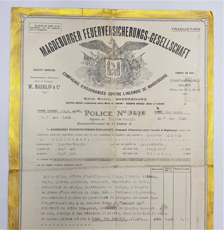 MAGDEBURGER CONSTANTINOPLE SİGORTA POLİÇESİ 