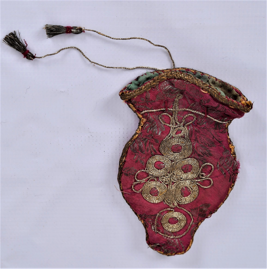 OSMANLI DÖNEMİ SIRMA İŞÇİLİKLİ PARA KESESİ 