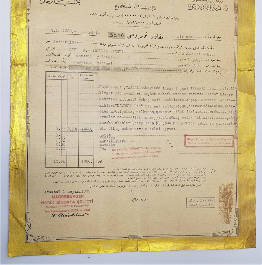 OSMANLICA MAGDEBURGER SİGORTA POLİÇESİ 