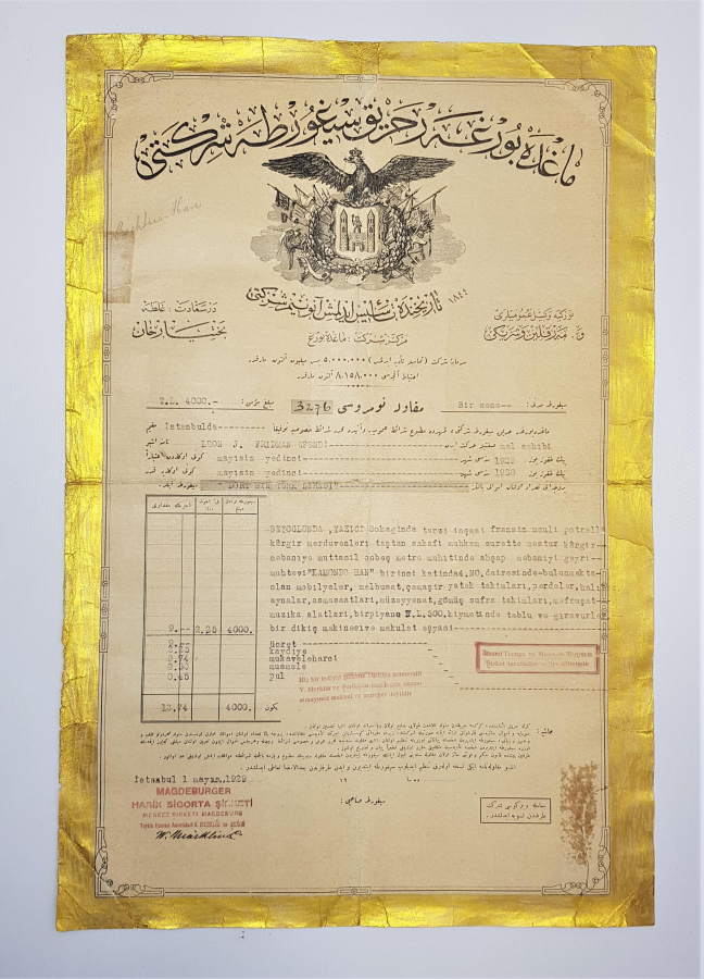 OSMANLICA MAGDEBURGER SİGORTA POLİÇESİ 