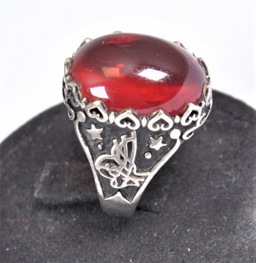 LAL TAŞLI GÜMÜŞ ERKEK YÜZÜĞÜ