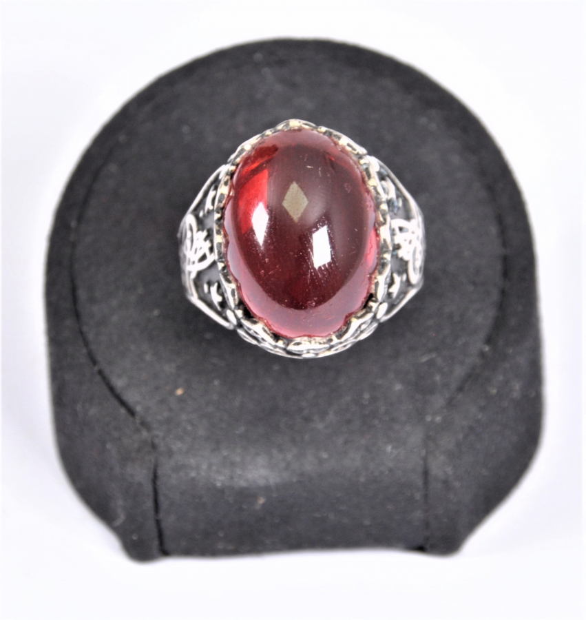 LAL TAŞLI GÜMÜŞ ERKEK YÜZÜĞÜ