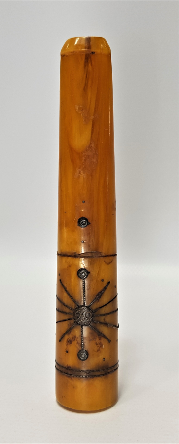 GÜMÜŞ ÇAKMA OSMANLICA YAZDİGAR YAZILI VE BAYRAK İŞLEMELİ KATALİN AĞIZLIK