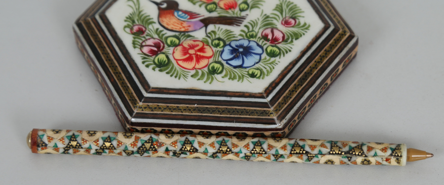 İRAN İŞİ EL BOYAMA VE MARKÜTERİ İŞÇİLİKLİ KALEMLİK