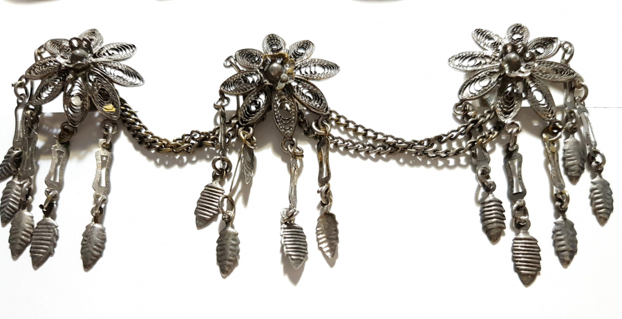 OSMANLI DÖNEMİ GÜMÜŞ ELBİSE SÜSÜ ÜÇLÜ DÜĞME