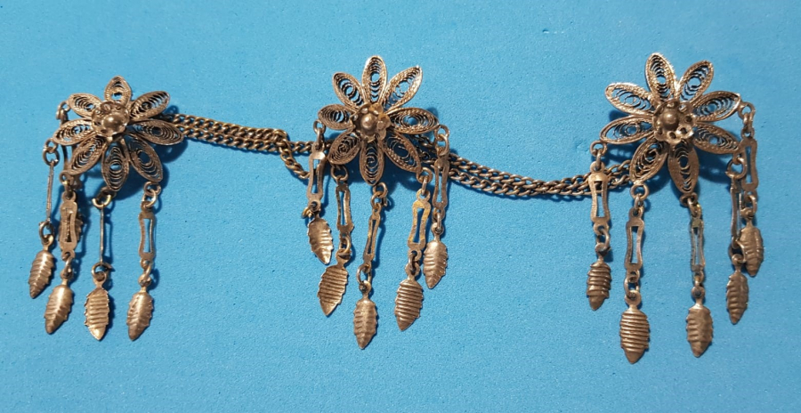 OSMANLI DÖNEMİ GÜMÜŞ ELBİSE SÜSÜ ÜÇLÜ DÜĞME