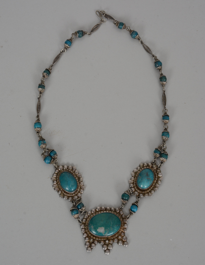 TURKUZ TAŞLI VE TELKARİ İŞÇİLİKLİ ÖZEL YAPIM GERDANLIK