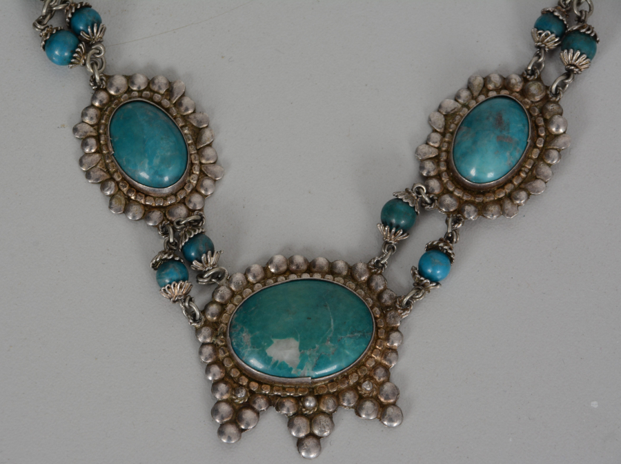 TURKUZ TAŞLI VE TELKARİ İŞÇİLİKLİ ÖZEL YAPIM GERDANLIK