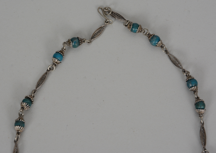 TURKUZ TAŞLI VE TELKARİ İŞÇİLİKLİ ÖZEL YAPIM GERDANLIK