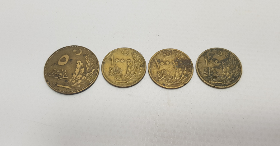 CUMHURİYET İLK DÖNEM OSMANLICA YAZILI 4 ADET MADENİ PARA 