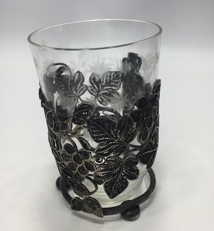 OSMANLI DÖNEMİ ÜZERİ AFİYET OLSUN EFENDİM YAZILI GÜMÜŞ BARDAK ISTAKASI VE BARDAK TAKIMI