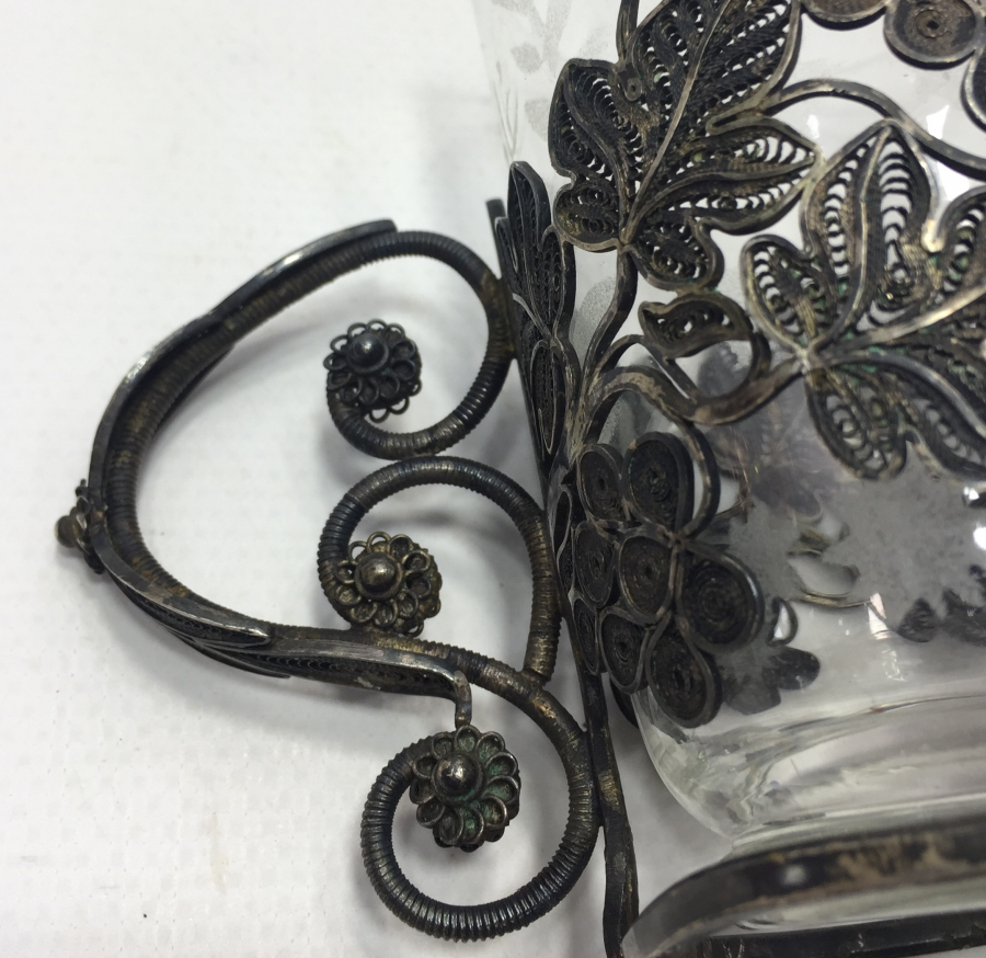 OSMANLI DÖNEMİ ÜZERİ AFİYET OLSUN EFENDİM YAZILI GÜMÜŞ BARDAK ISTAKASI VE BARDAK TAKIMI