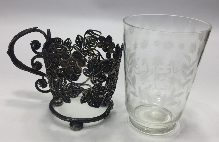 OSMANLI DÖNEMİ ÜZERİ AFİYET OLSUN EFENDİM YAZILI GÜMÜŞ BARDAK ISTAKASI VE BARDAK TAKIMI