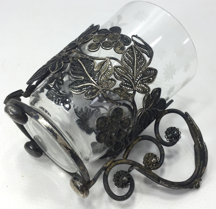 OSMANLI DÖNEMİ ÜZERİ AFİYET OLSUN EFENDİM YAZILI GÜMÜŞ BARDAK ISTAKASI VE BARDAK TAKIMI