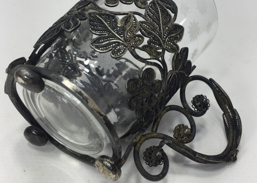 OSMANLI DÖNEMİ ÜZERİ AFİYET OLSUN EFENDİM YAZILI GÜMÜŞ BARDAK ISTAKASI VE BARDAK TAKIMI