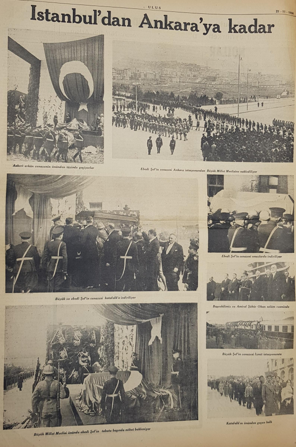 ATATÜRK'ÜN VEFAT HABERİ VE CENAZESİNİN NAKLİ 21 KASIM 1938 ULUS GAZETESİ 