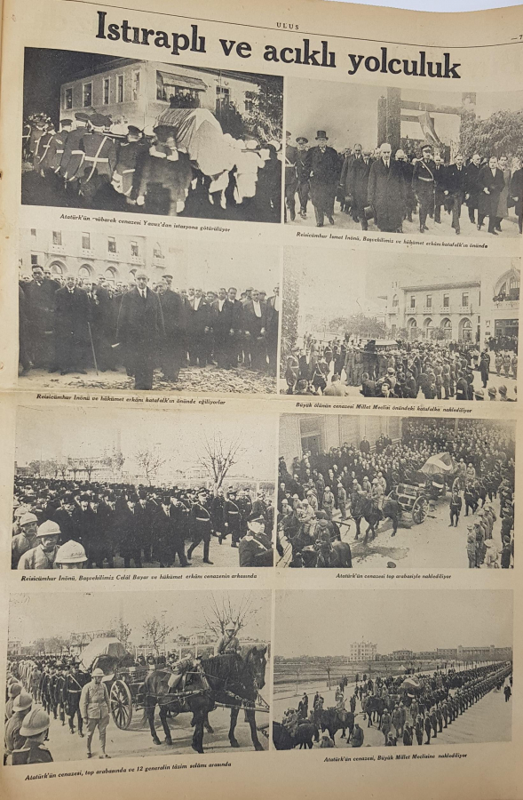 ATATÜRK'ÜN VEFAT HABERİ VE CENAZESİNİN NAKLİ 21 KASIM 1938 ULUS GAZETESİ 