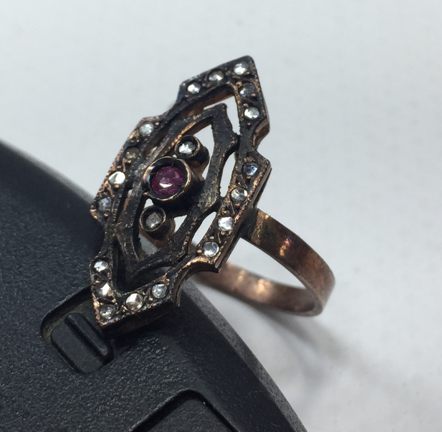 ANTİKA ELMAS VE YAKUTLU YÜZÜK