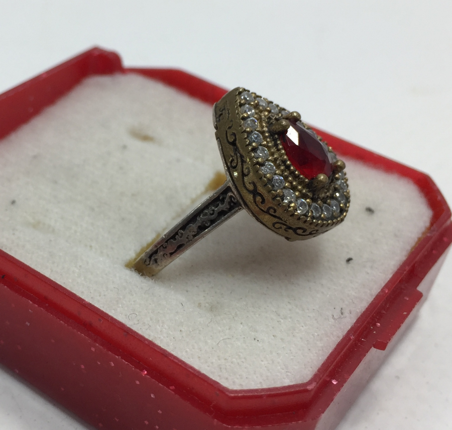 MARGAZİT VE LAL TAŞLI GÜMÜŞ BAYAN YÜZÜĞÜ