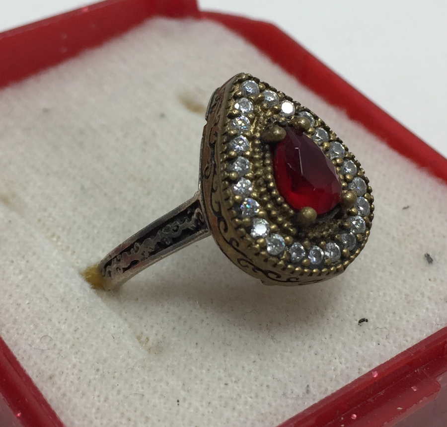 MARGAZİT VE LAL TAŞLI GÜMÜŞ BAYAN YÜZÜĞÜ