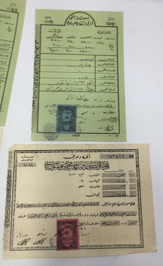 OSMANLI DÖNEMİ ÜZERİNDE PULLARI BULUNAN 4 ADET MAKBUZ