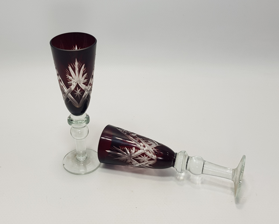 OSMANLI DÖNEMİ BİR ÇİFT BOHEM KRİSTAL KADEH 