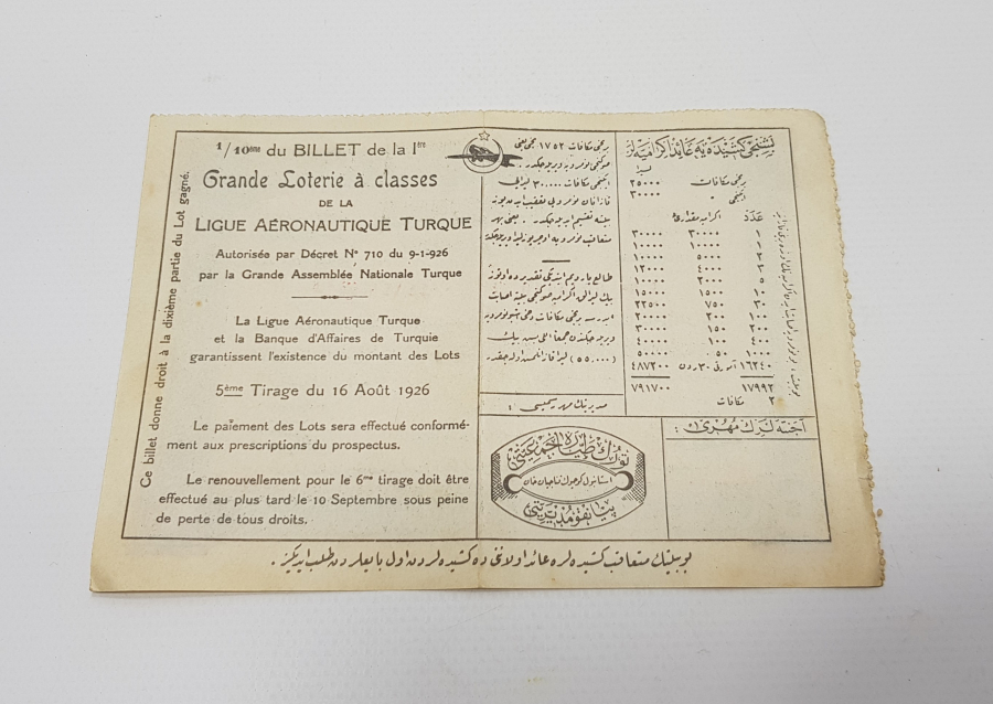 16 AĞUSTOS 1926 TÜRK TAYYARE CEMİYETİNİN BÜYÜK PİYANGOSU