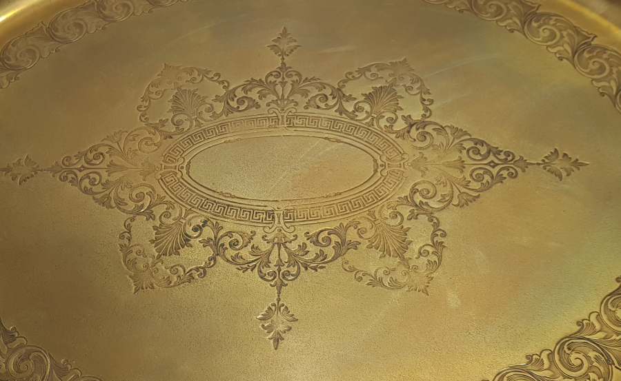 OSMANLI DÖNEMİ SARAY İŞİ ARKASI OSMANLICA YAZILI NADİR TEPSİ