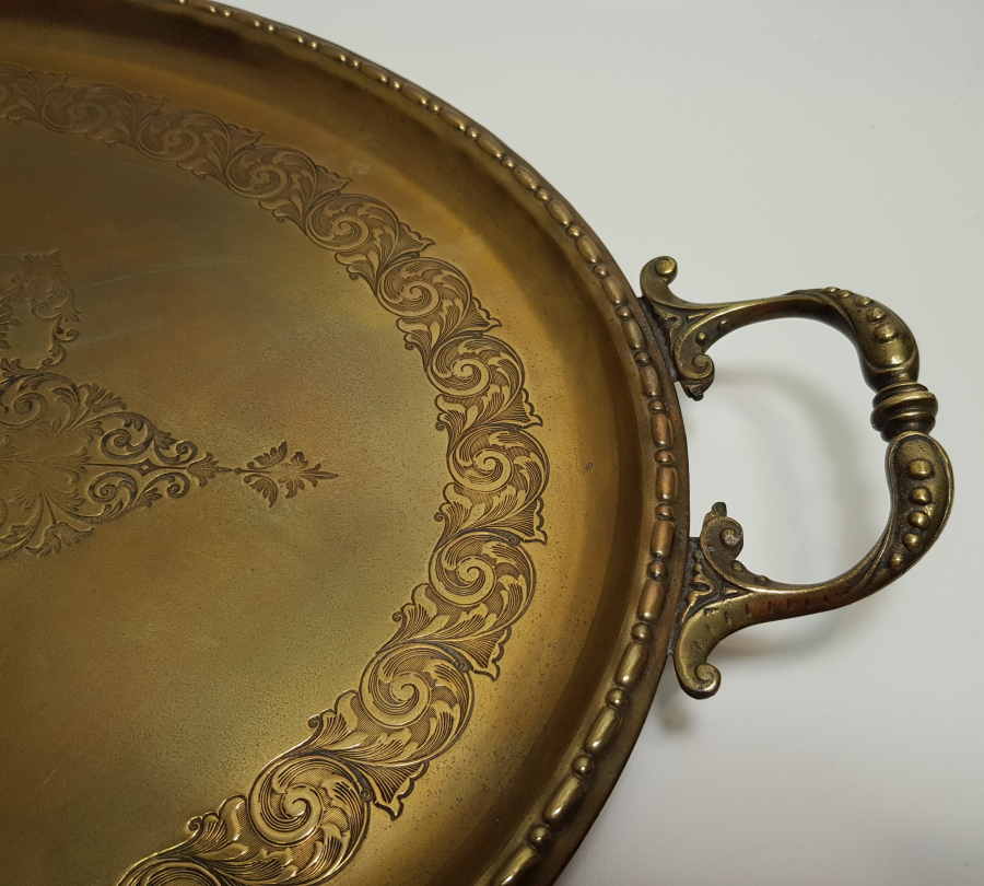 OSMANLI DÖNEMİ SARAY İŞİ ARKASI OSMANLICA YAZILI NADİR TEPSİ