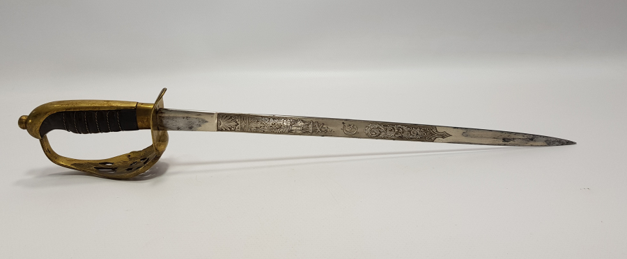 AY YILDIZ KABZALI BOL GRAVÜRLÜ OSMANLI DENİZCİ SUBAY MEÇİ - ÇOK NADİR 