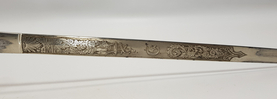 AY YILDIZ KABZALI BOL GRAVÜRLÜ OSMANLI DENİZCİ SUBAY MEÇİ - ÇOK NADİR 