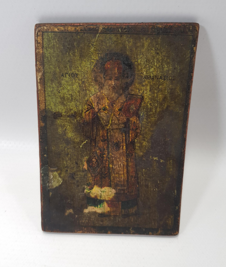 OSMANLI DÖNEMİ RUM İŞİ AHŞAP ÜZERİ EL BOYAMA İKONA