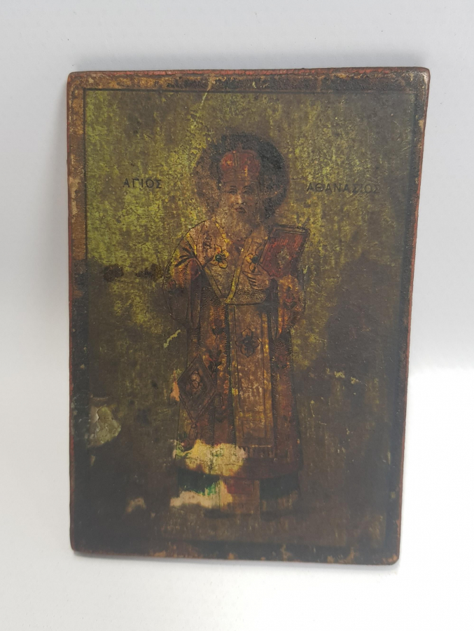OSMANLI DÖNEMİ RUM İŞİ AHŞAP ÜZERİ EL BOYAMA İKONA