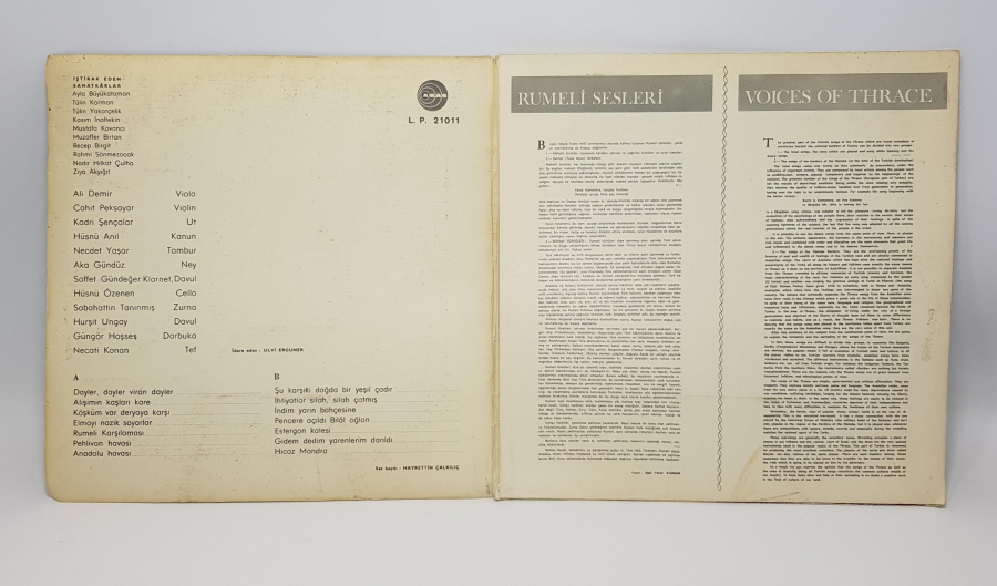 ULVİ ERGUNER 33 DEVİR LONGPLAY PLAK: TRAKYA SESLERİ 