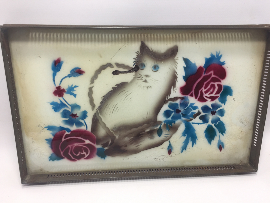 ANTİKA CAM ALTI KEDİLİ TEPSİ