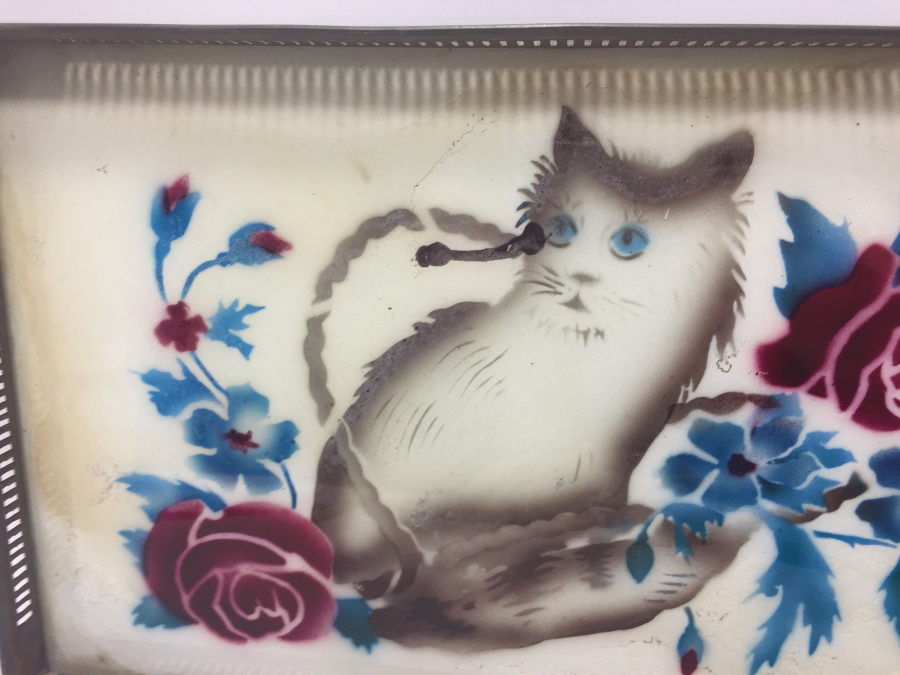 ANTİKA CAM ALTI KEDİLİ TEPSİ