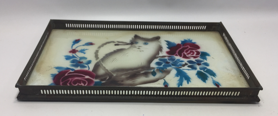 ANTİKA CAM ALTI KEDİLİ TEPSİ