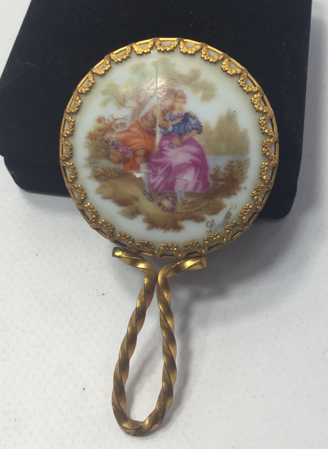 LİMOGES EL BOYAMA ALTIN VARAKLI EL AYNASI 