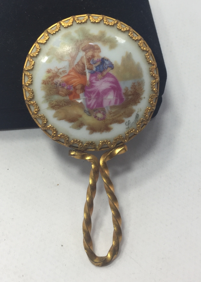 LİMOGES EL BOYAMA ALTIN VARAKLI EL AYNASI 