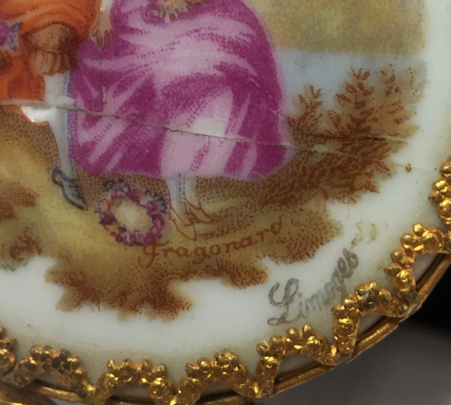 LİMOGES EL BOYAMA ALTIN VARAKLI EL AYNASI 