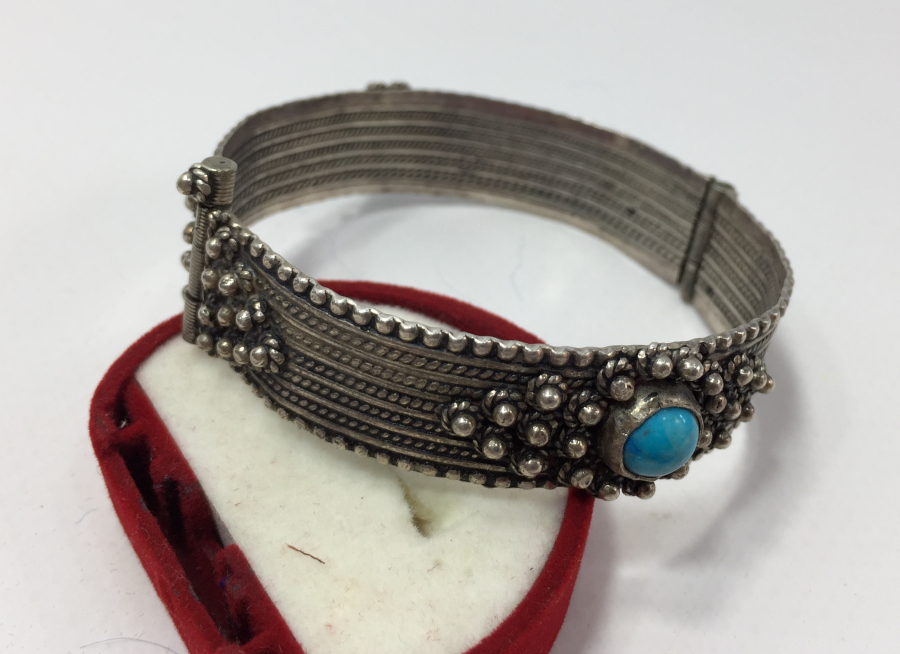 OSMANLI DÖNEMİ GÜVERSE İŞÇİLİKLİ VE TURKUVAZ TAŞLI BAYAN BİLEZİĞİ