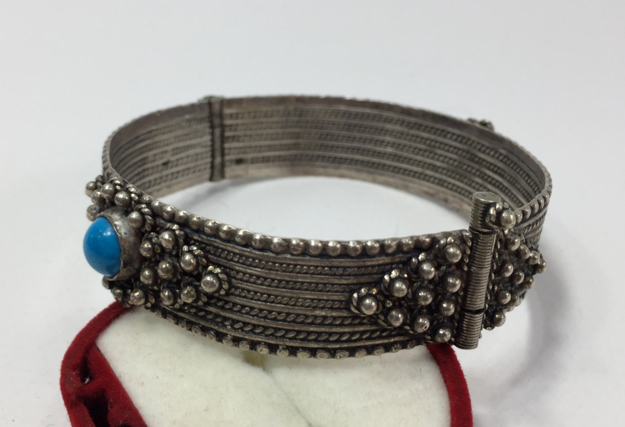 OSMANLI DÖNEMİ GÜVERSE İŞÇİLİKLİ VE TURKUVAZ TAŞLI BAYAN BİLEZİĞİ