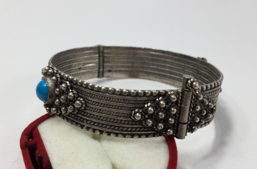 OSMANLI DÖNEMİ GÜVERSE İŞÇİLİKLİ VE TURKUVAZ TAŞLI BAYAN BİLEZİĞİ