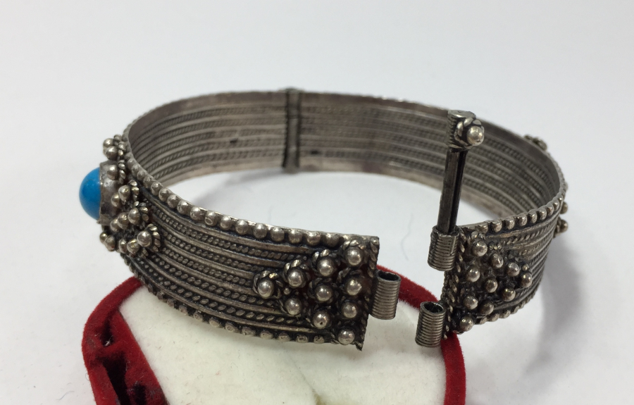 OSMANLI DÖNEMİ GÜVERSE İŞÇİLİKLİ VE TURKUVAZ TAŞLI BAYAN BİLEZİĞİ