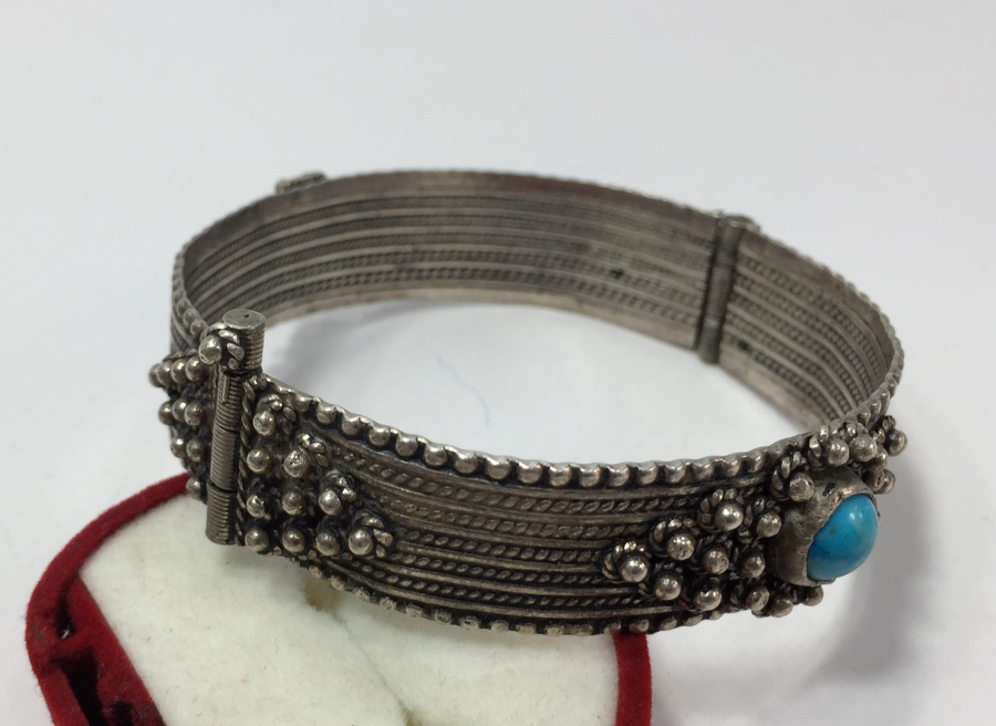 OSMANLI DÖNEMİ GÜVERSE İŞÇİLİKLİ VE TURKUVAZ TAŞLI BAYAN BİLEZİĞİ