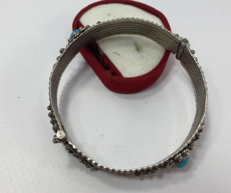 OSMANLI DÖNEMİ GÜVERSE İŞÇİLİKLİ VE TURKUVAZ TAŞLI BAYAN BİLEZİĞİ