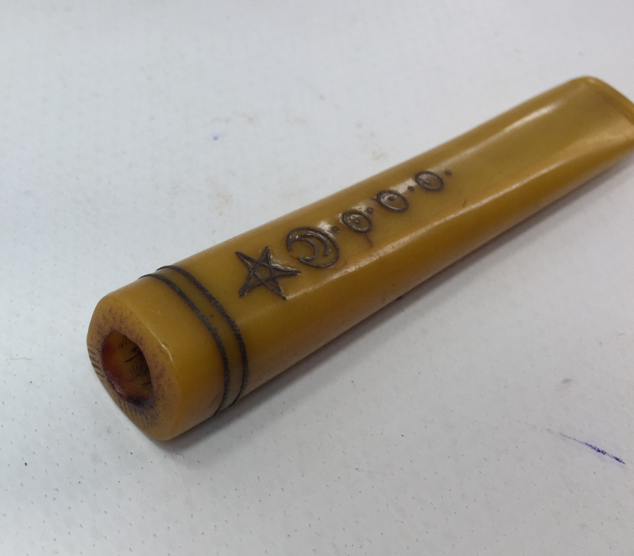 OSMANLI DÖNEMİ ÜZERİ OSMANLICA YAZILI GÜMÜŞ ÇAKMA AFYON İŞİ AĞIZLIK